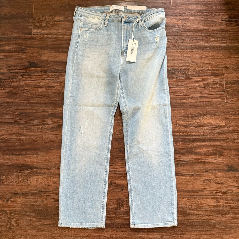 NWT Just Black Denim Size 31 Mid Rise Straight Leg Jeans Light Wash Distressed